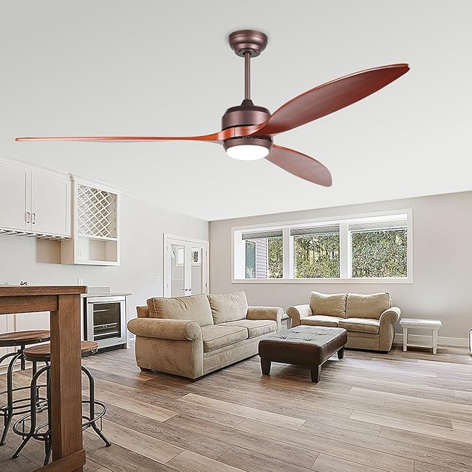 reiga 65 Inch Walnut Wood Ceiling Fan with Lights and Remote Control, Quiet Reverse DC Motor, High Airflow, Timer Function, and Built-in Air Purifier Coconut Carbon Pads for Home