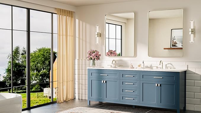 TETOTE Brushed Nickel Mirror 24 x 32 Inch Brushed Nickel Metal Framed Bathroom Mirror, Tempered Glass, Modern Farmhouse Wall Mounted Mirror for Decorative(Horizontal/Vertical)