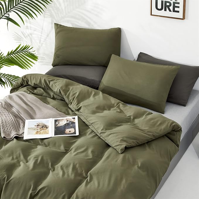 Cottonight Olive Green Comforter Set Twin Army Green Bedding Set Solid Dark Green Blanket Quilts Soft Breathable Fashion 3 Pcs Comforter Set for Twin Bed