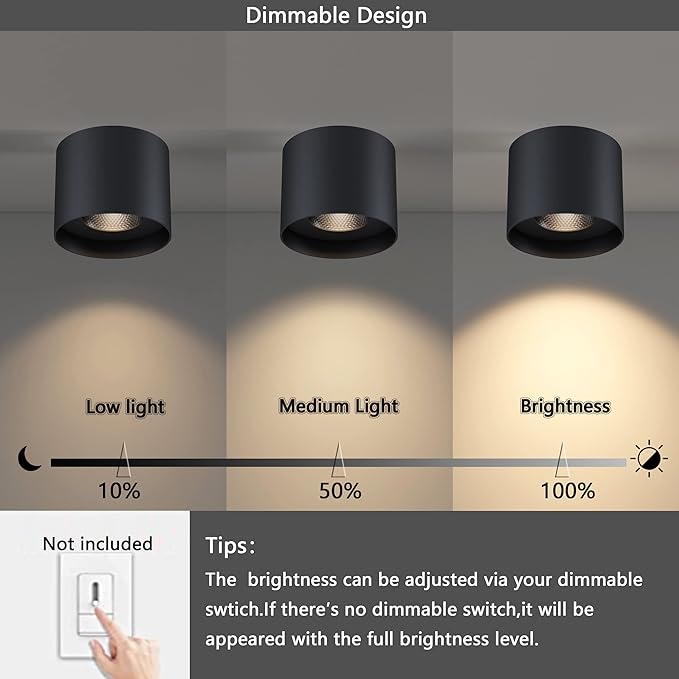 Flush Mount Ceiling Light, 20W LED Dimmable 5.9" Cylinder Ceiling Light, Aluminum Rustic Black Ceiling Spotlight for Foyer Closet Kitchen Hallway Entryway 3000K Warm White