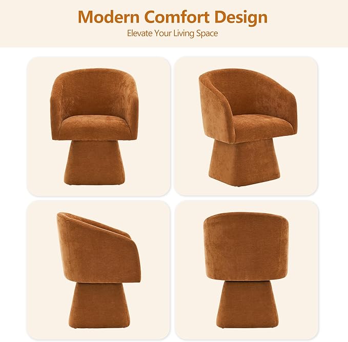 Swivel Modern Accent Chair,Luxury Fabric Upholstered Makeup Chair Comfy Barrel Chair with No Wheels,360°Rotating Vanity Armchair for Living Room Bedroom Office (Orange)
