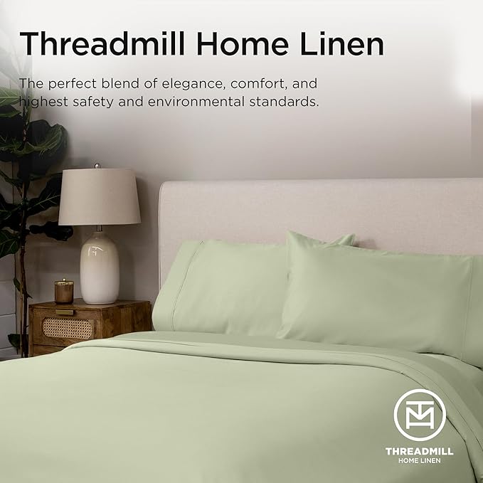Threadmill Luxury Supima Cotton Sheets, Luxury 1000 Thread Count Soft 100% Cotton Sheets for Queen Size Bed, 4 Pc Sage Green Bed Sheets Queen Set, 5-Star Hotel Quality Deep Pocket Bed Sheets Set