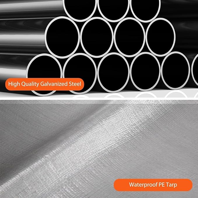 Garvee 13x20 ft Heavy Duty Carport, Extra Large Galvanized Steel Car Canopy with All-Season Tarp Cover, 4 Roll-Up Doors & Mesh Windows, Portable Garage Shelter for Car, Truck, SUV, Boat, Grey