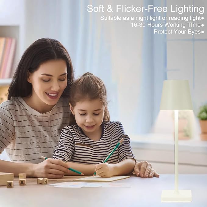 2 Pack Rechargeable Cordless Table Lamps, 5200mAh Battery Touch Table Light, Aluminum Shell Stepless Dimmable Portable LED Desk Lamp for Dinner/Restaurant/Outdoor Cream