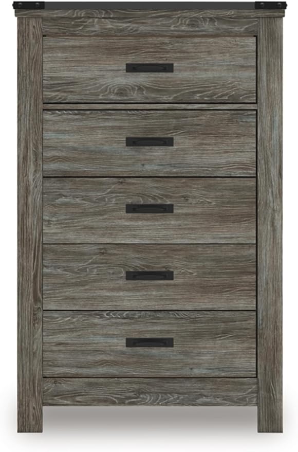 Signature Design by Ashley Frandern Vintage 5-Drawer Chest with Easy Glide and Safety Stop for Bedroom, Gray