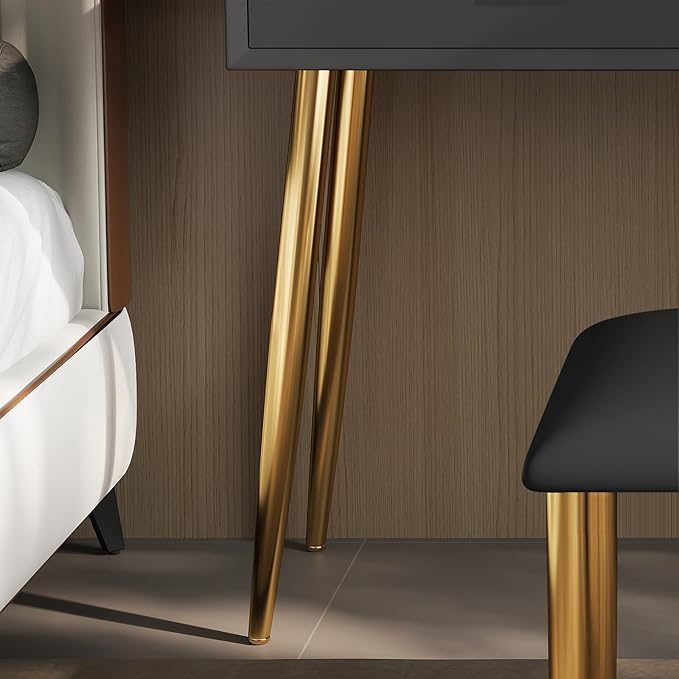 IKuinen Makeup Vanity Desk with Mirror and Lights, Small Vanity Table with 2 Drawers, Stool,Vanity Set for Bedroom with Microfiber Leather, 3 Lighting Modes - 31.5In Black