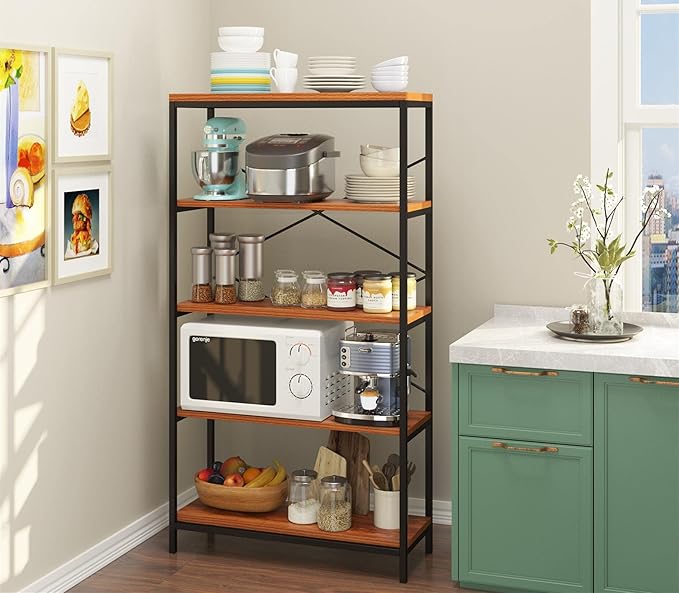 Himimi Industrial Bookshelf 5-Tier Set of 2, Bookcase 58" H Ladder Shelf, Storage Shelves Rack Shelf Unit, Accent Furniture Metal Frame, Home Office Furniture, Vintage Brown(2PCS)