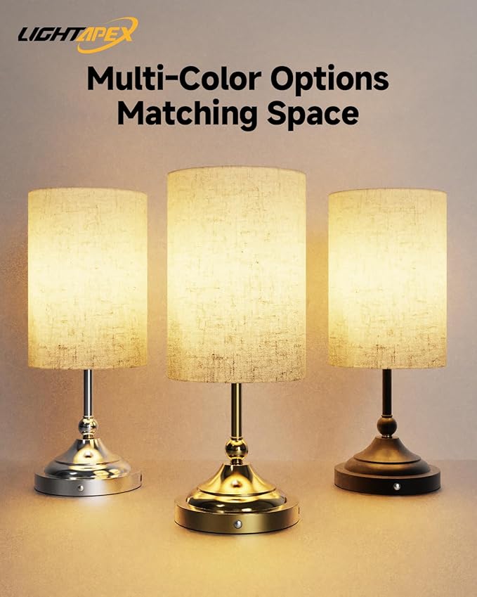 Lightapex Vintage Small Cordless Table Lamps with Stepless Dimming, Portable Rechargeable Bedside Lamps with Touch-Control for Bedroom, Living Room, and Reading, Cylinder(Brassy)