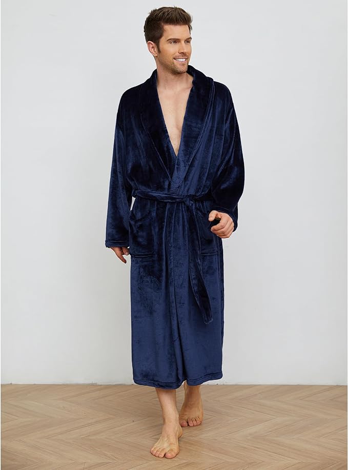U2SKIIN Mens Fleece Robe Plush Collar Shawl Bathrobe