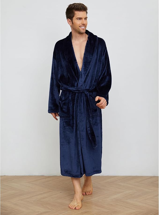 U2SKIIN Mens Fleece Robe Plush Collar Shawl Bathrobe