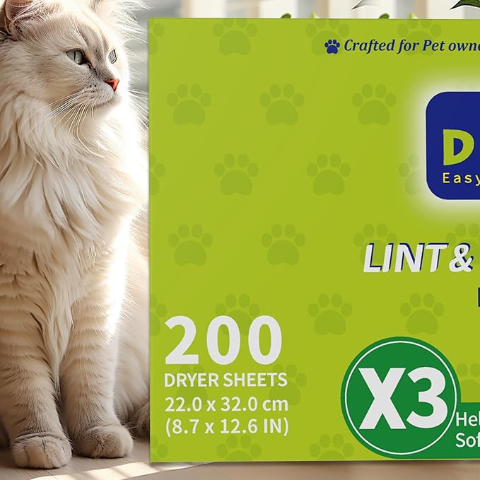 Dr.Easy LINT & HAIR REMOVER Pet HUGESHEETS with 3X Dryer Sheets, Outdoor Fresh, 200 Count,PLANT&MINERAL-BASED FORMULA
