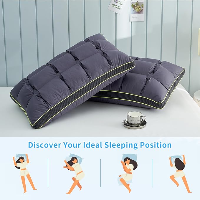 YOUR MOON Soft Pillow King Size of 2 for Sleeping, Super Soft Support Down Alternative Pillow, 100% Cotton Shell Luxury Comfy Fluffy Bed Pillows for Sleep(Gray)