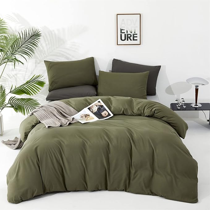 Cottonight Olive Green Bedding Set - Queen Size, Army Green Comforter, Blanket & Quilts - Modern, Soft, Breathable - 3 Piece Set for Women & Men