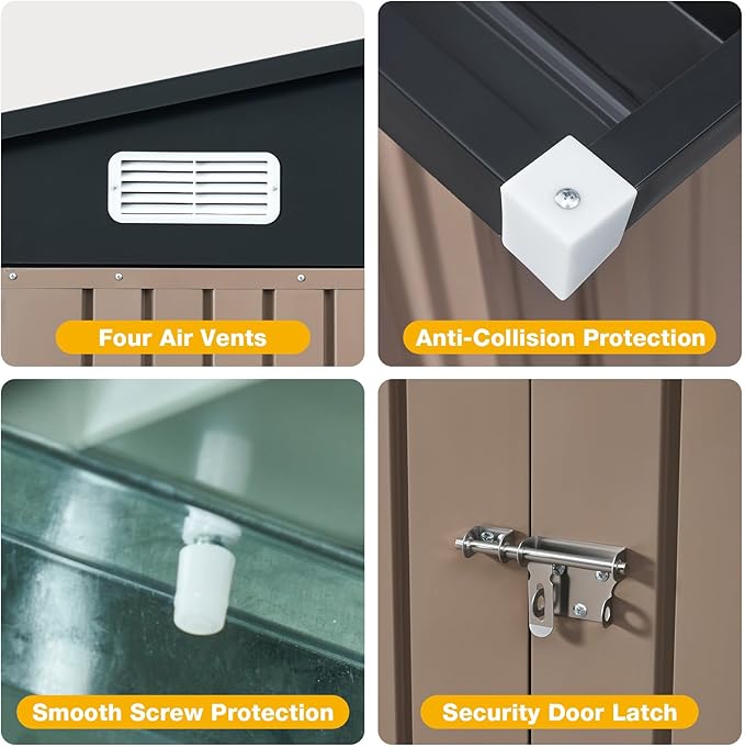 8x6 FT Outdoor Storage Shed with Floor & Lockable Double Doors, Heavy-Duty Galvanized Steel Outdoor Metal Shed for Bike, Tool, Generator Storage in Backyard, Patio (8’x6’, Floor)