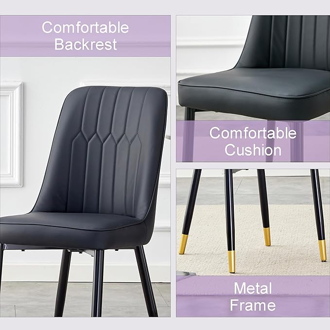 45 Inch Round Dining Table Set for 4, 5 Piece Kitchen Table and Chairs Set, Black Faux Marble Table Top, Small Space Dining Set for Apartment or Dining Room