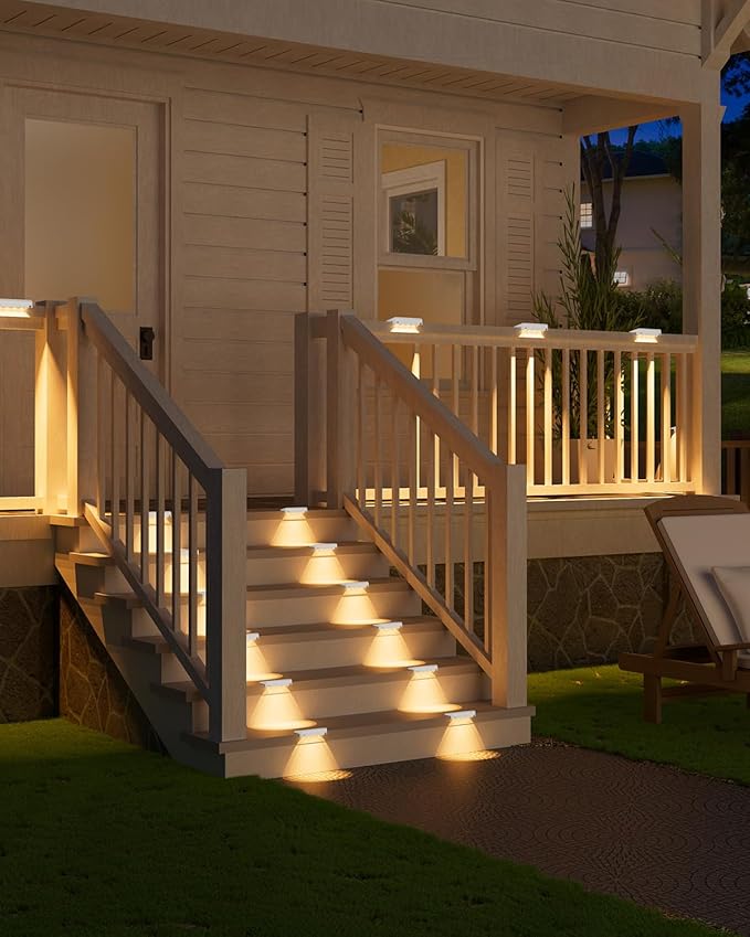 VOLISUN Solar Deck Lights 16 Pack, Warm White Glow LED Large Size Lamp, IP65 Waterproof Step Lights Outdoor for Deck, Step, Fence, Railing, Wall and Stairs (White)