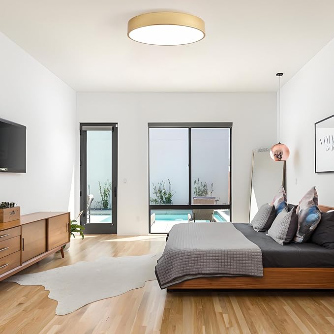 Modern Gold Flush Mount Ceiling Light 18 Inch, 4-Lights Round Ceiling Light, Minimalistic Ceiling Lamp Acrylic Shade Lighting Fixture for Bedroom Laundry Room Bathroom Hallway