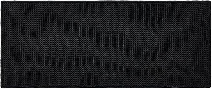 Black Bathroom Rug, Waffle Bath Mat Non Slip Washable Super Absorbent Quick Dry Boho Farmhouse Bathroom Decor, 48"x24" Black