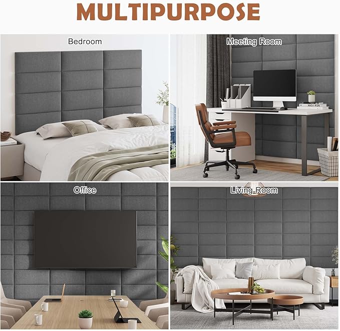 IFNOW Upholstered Wall Mounted Headboard, 3D Soundproof Wall Panels Peel and Stick Headboard for Queen Size, Reusable and Removable Tufted Bed Headboards in Dark Grey(9 Panels, 10" x 24")