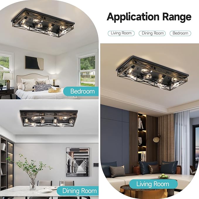 Rustic Flush Mount Ceiling Light Fixtures for Hallway, 8-Light Kitchen Light Fixtures,31" Industrial Metal Cage Ceiling Light for Farmhouse,Kitchen,Hallway E26 Base(1 Pack)