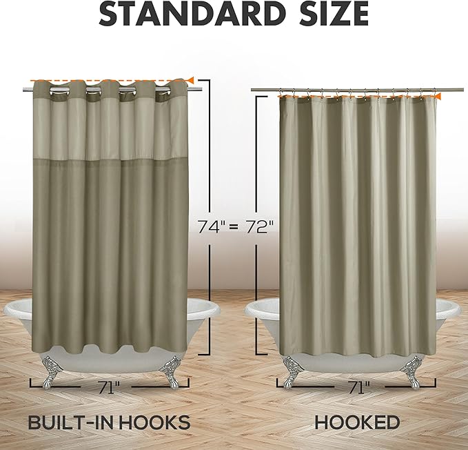 No Hook Slub Textured Shower Curtain with Snap-in PEVA Liner Set - 71" x 74"(72"), Hotel Style with See Through Top Window, Machine Washable & Water Repellent, Taupe, 71x74