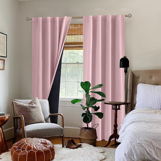BGment Pink 100% Blackout Curtains for Bedroom, Black Out Living Room 84 inch Panels with Thermal Liner, Rod Pocket and Back Tab Double Layer Room Darkening Drapes, 2 Panels,Each 38 x 84 Inch