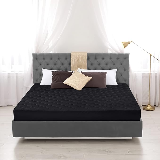 Utopia Bedding Quilted Fitted Mattress Pad, Twin Size, Elastic Fitted Mattress Topper Protector and Cover Stretches up to 16 Inches Deep, Machine Washable (Black)