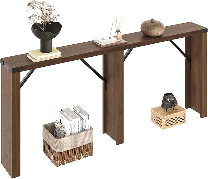 Console Table, 63" Long Behind Couch Sofa Table, Entryway Table, Farmhouse Console Table for Narrow Spaces, Hallway, Living Room, Mocha CT30BV