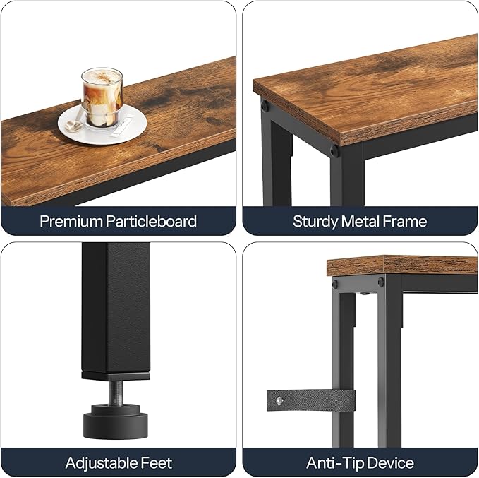 HOOBRO 55.1" Narrow Console Table with Power Outlets, 5.9" Behind Couch Table with Charging Station, Long Sofa Table, Skinny Entryway Table for Living Room, Hallway, Foyer, Rustic Brown BF145UXG01