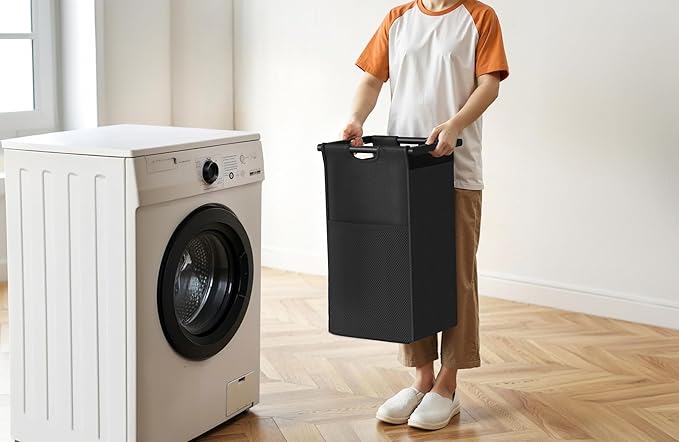 Laundry Hamper with Shelf, Laundry Basket 2 Section, Laundry Sorter with Pull-Out Removable Large 2 Color Bags and Movable, Metal Frame, 2 x 15.87 Gallons (60L), Rustic Brown PF06XLN