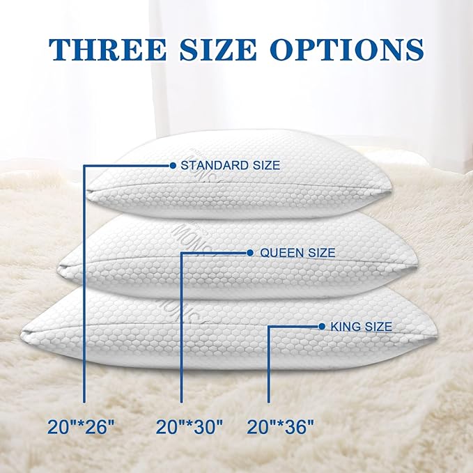 Cooling Side Sleeper Pillow, Adjustable Shredded Memory Foam Pillows, Neck Support Pillow Standard Size 2 Pack, Firm & Soft CertiPUR-US Certified, Great Gift Better Sleep (20x26)