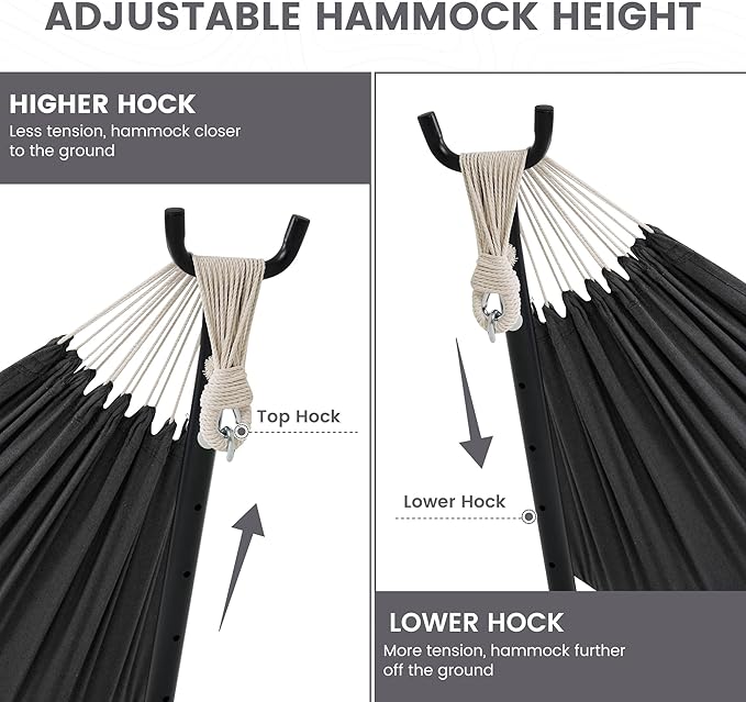 Lazy Daze Hammocks Double Hammock with 9ft Space-Saving Steel Stand Includes Portable Carrying Case, 450 Pounds Capacity (Dark Grey)