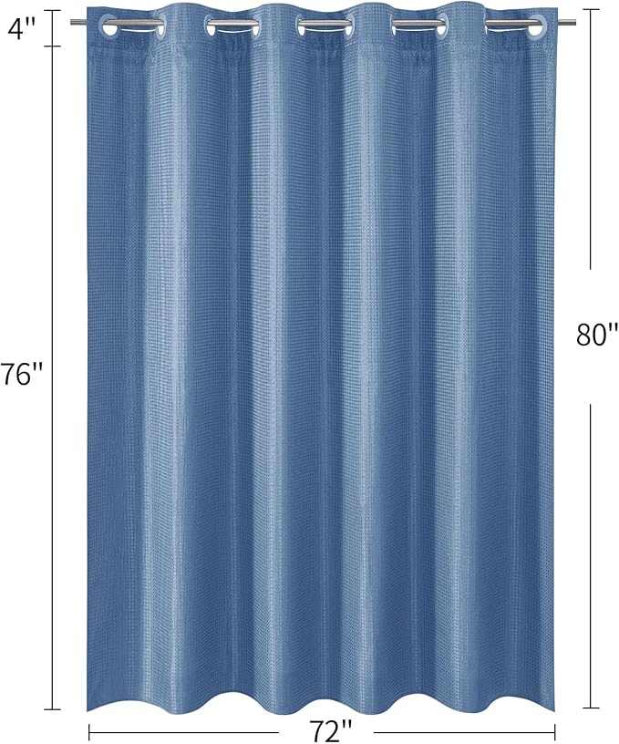 MitoVilla Blue Long Shower Curtain 72 x 80, No Hooks Needed 80 inch Long Heavyweight Waffle Fabric Shower Curtain Set with Snap-in Liner for Hotel Grade Spa-Like Bathroom Decor, Moonlight Blue