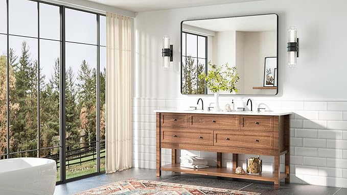 TETOTE 48 x 36 Black Mirror Large Matte Black Bathroom Mirror, Tempered Glass, Wall Mounted for Bathroom, Entryway, Bedroom, Living Room(Horizontal/Vertical)