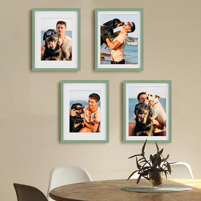 Egofine 12x16 Picture Frame Made of Solid Wood, Display Covered by Plexiglass, Display Pictures 9x12/11x14 with Mat or 12x16 Without Mat for Wall Mounting, Green