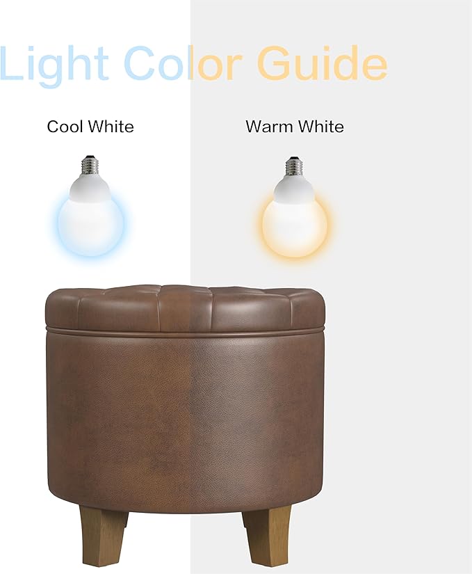 HomePop Home Decor | Upholstered Round Faux Leather Tufted Foot Rest Ottoman | Ottoman with Storage for Living Room & Bedroom | Decorative Home Furniture, Brown Faux Leather