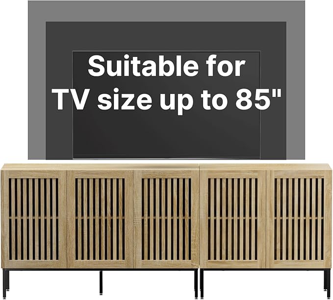 Farmhouse TV Stand for TVs up to 85 inch, 2 in 1 Entertainment Center TV Console with Storage Cabinets and Metal Base,Media Console for Living Room,Oak