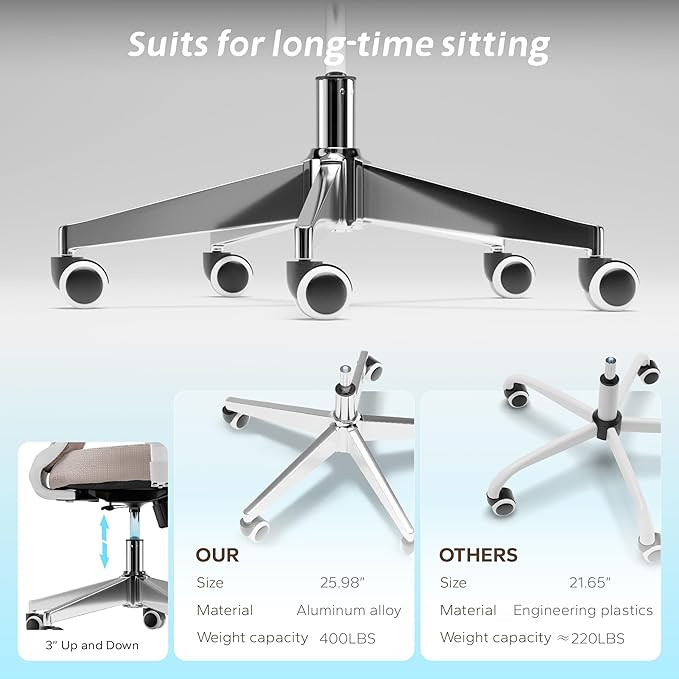 Ergonomic Office Chair, Mesh Desk Chair with Adjustable Headrest and 2D Armrest,Computer Chairs with Lumbar Support, Big and Tall Office Chair 400lbs, Large (01khaki)