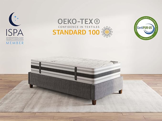 Ottomanson Twin XL 12" Hybrid Mattress - Meditation Antistatic Quilted Cover - Made in USA - Firm Support - Individually Pocketed Coils & CertiPUR-US Foam - Fiberglass-Free - Bed in a Box