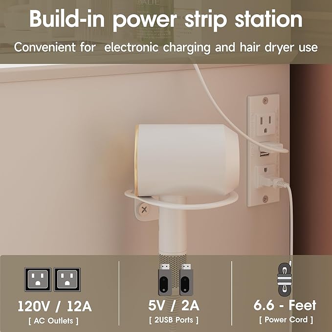 Maupvit 47.1" Makeup Vanity with Mirror and Lights,White Vanity Desk with Drawers and Shelves,Large Makeup Table with Glass Top,Bedroom Dressing Table