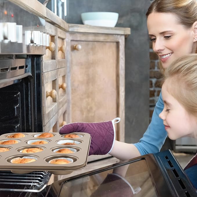 Nsmykhg Nonstick Muffin Pan,4 Packs Nonstick Muffin Pan, Mini Cupcake Pans Set, 12 Cup and 24 Cup Gold Carbon Steel Bakeware Muffin Tin Champagne Mini Muffin Tray Oven Safe Cupcake Mold