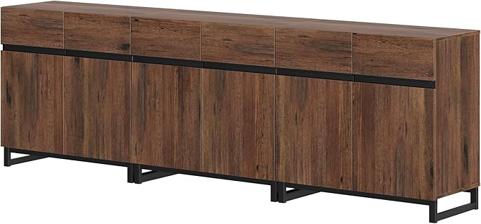 Wampat Modern TV Stand for 100 inch TVs, 3 in 1 Entertainment Center Console with Adjustable Shelves and Metal Base for Living Room, Bedroom, Brown