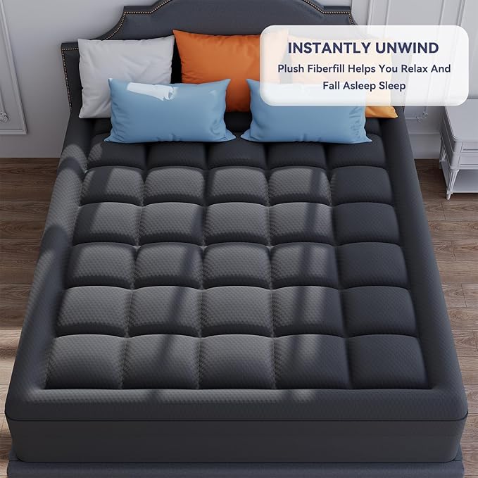 ELEMUSE 3 Inch Dual Layer Memory Foam Mattress Topper King, 2 Inch Cooling Gel Memory Foam Plus 1 Inch Down Alternative Pillowtop Mattress Pad with Cooling Cover,Black