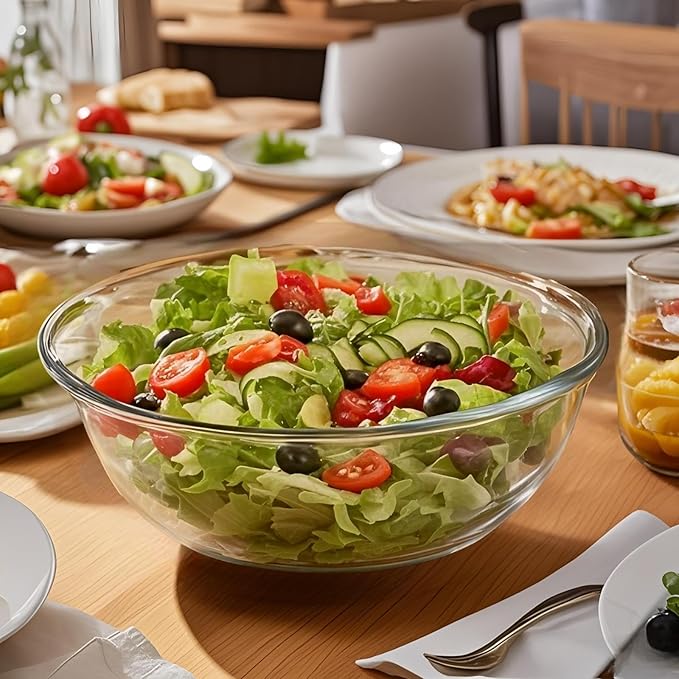 Large Borosilicate Glass Mixing Bowls Set of 2 (6.4Qt, 3.7Qt) - Nesting & Lead-Free, Microwave, Dishwasher, Oven & Freezer Safe - for Baking, Meal Prep, Serving