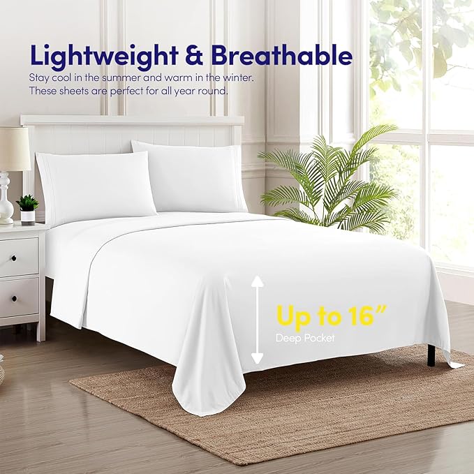 1500 Supreme Collection California King Sheet Sets White - Luxury Hotel Bed Sheets and Pillowcase Set for California King Mattress - Extra Soft, Elastic Corner Straps, Deep Pocket Sheets White