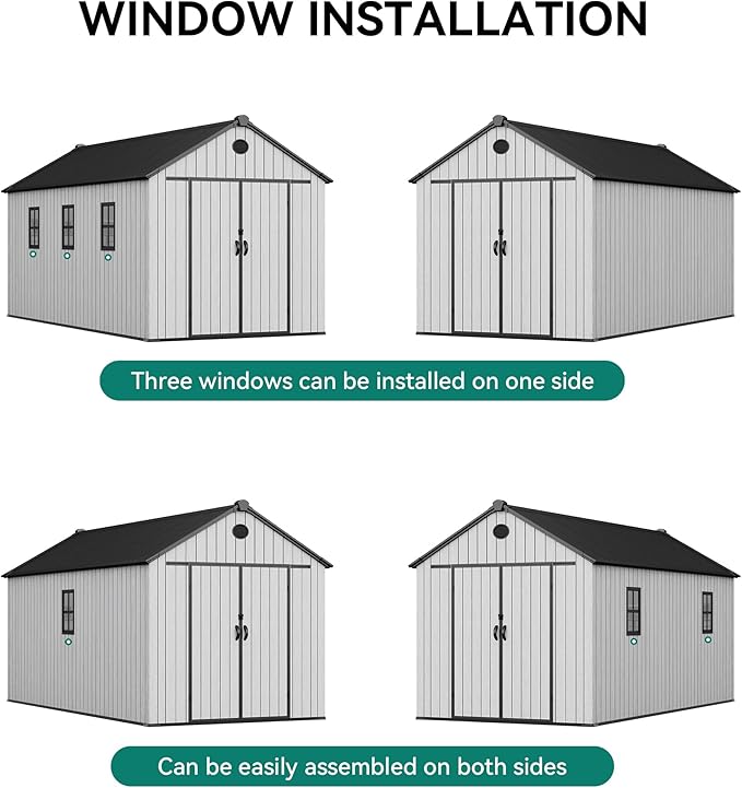 YITAHOME 8x16 FT Outdoor Storage Shed with Floor, Waterproof Plastic Garden Shed with Lockable Doors, 2 Vents & 3 Windows, 875 cu. ft. Resin Shed for Tools, Bikes, Patio or Backyard, Gray