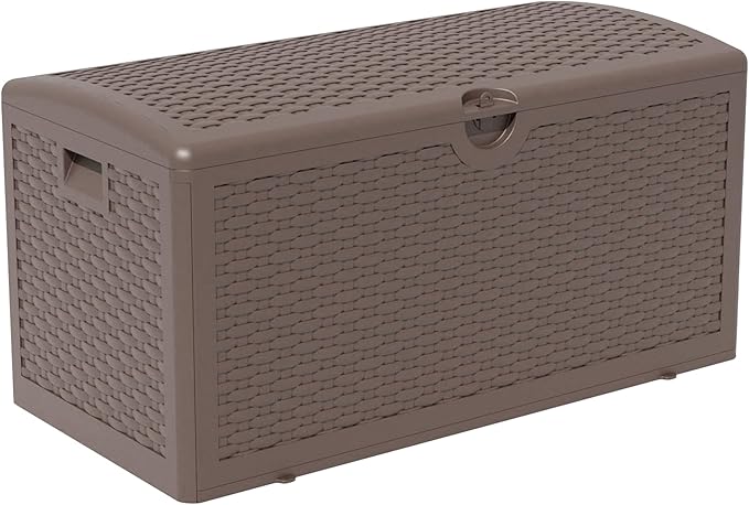 80 Gallon Pro Resin Deck Box, Waterproof Outdoor Storage Bin for Patio, Poolside, and Garden, Lockable & UV-Resistant,Brown