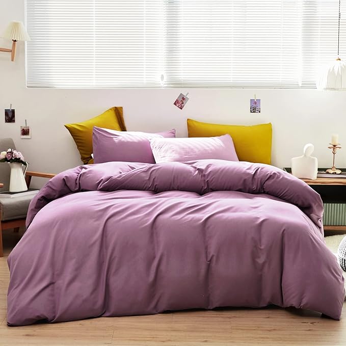 Cottonight Purple Comforter Set Full Dusty Purple Bedding Comforter Set Full Pale Mauve Solid Modern Blanket Quilts Soft Breathable 3 Piece Comforter Set for Adults Teens