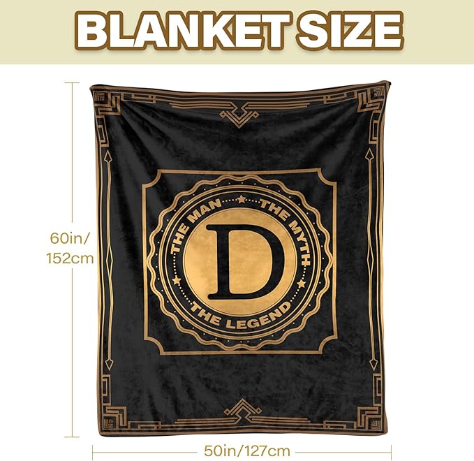 Happy Birthday Gifts for Man, Men Birthday Gift for Dad, Birthday Blanket for Men, Throw Blanket for Him Dad Grandpa Uncle, Creative Gifts for Fathers Day Initial Letter D Blanket 50"x60"