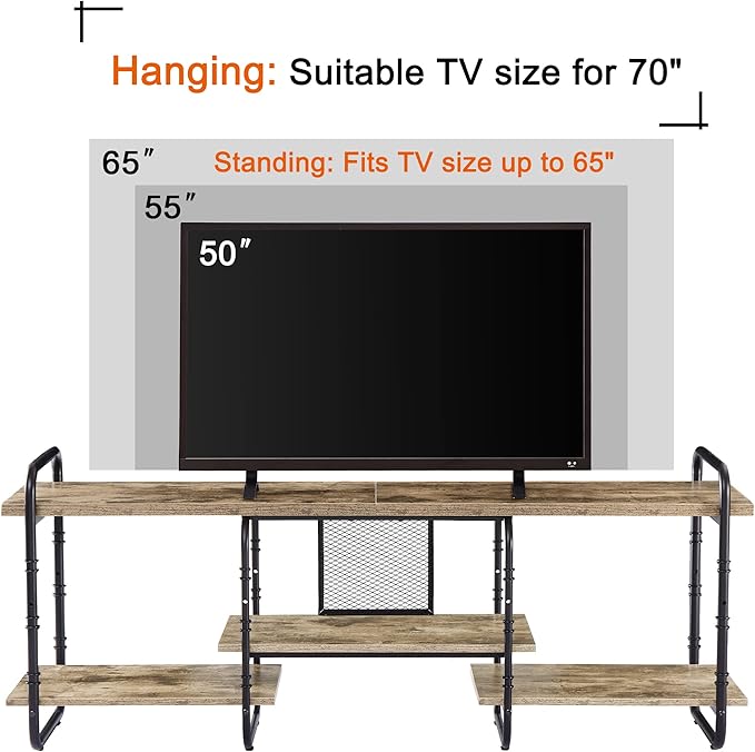 VECELO TV Stands for 65 Inch,Entertainment Center/Media Console Table with Adjustable Storage Shelves for Living Room/Bedroom,Grey